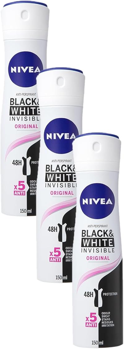 NIVEA Black & White Invisible Anti-Perspirant 150ml Pack of 3