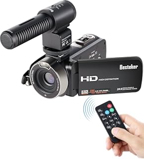 Camcorder, Besteker FHD 1080p Camcorders with External Microphone and Remote Control  Digital Camera Camcorder