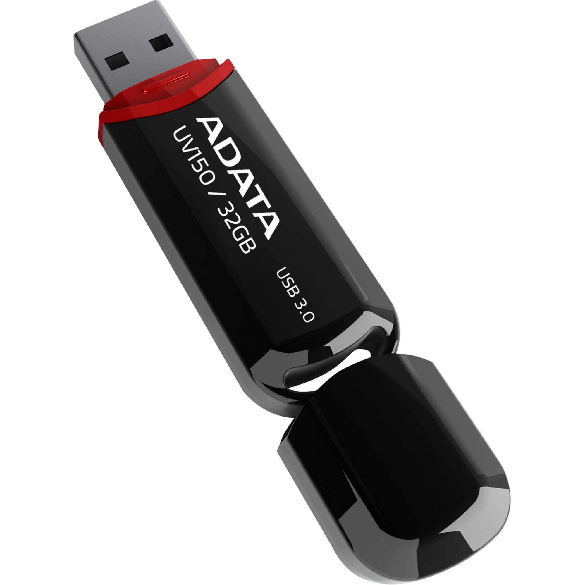 ADATA UV150 32GB USB 3.0 Snap-on Cap Flash Drive, Black (AUV150-32G-RBK)