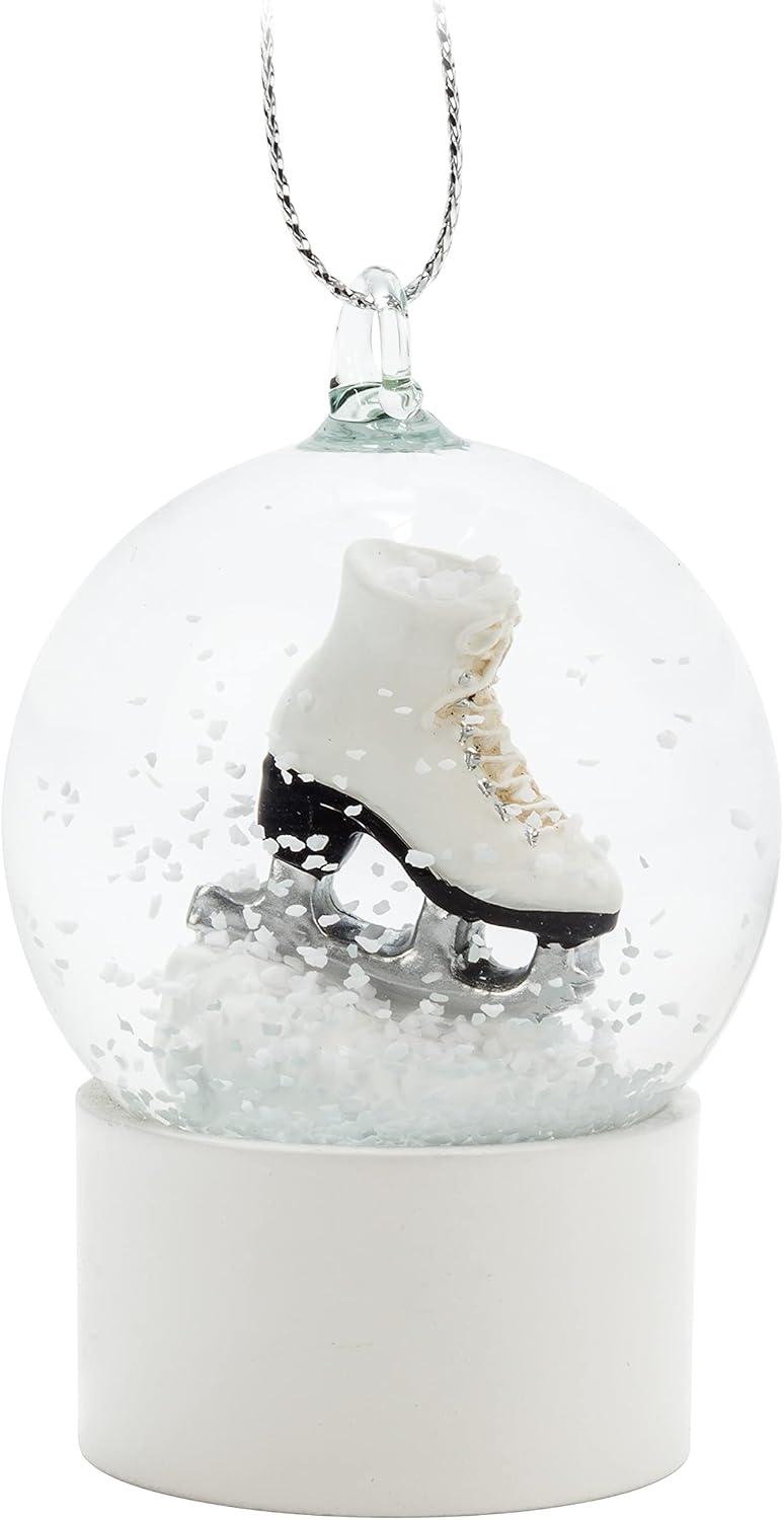 Snow Globes - Abbott Collection 27-WOW-6789-ORN Small Ladies Skate Snow Globe Ornament, White