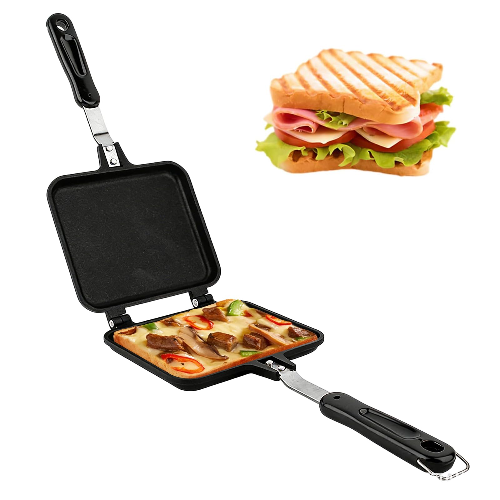 MOUMOUTEN Double Sided Frying Pan, Non Stick Toasted Sandwich Maker with Handles Double Sided Grill Pan for Panini Breakfast Waffle Maker Cake Toast