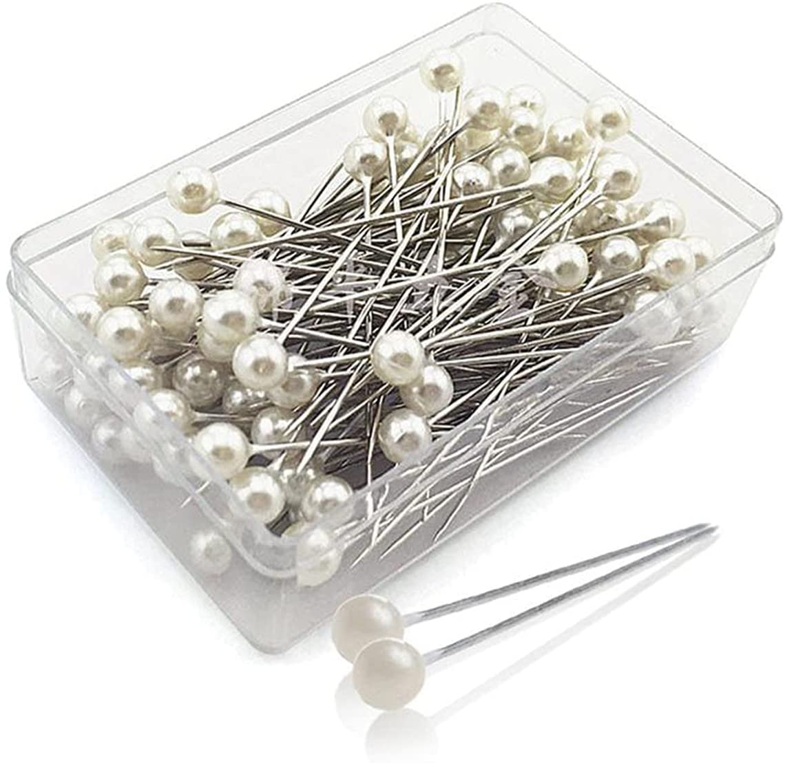 200 Pieces Pearl Pins for Flowers, Wedding, Scarf, Corsage, Quilting, Bouquets, Crafts, Sewing Decorations, DIY Dressmaking With Plastic Box