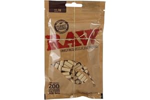 RAW Natural Unrefined Rolling Papers with Slim Cellulose Filters, 200 Count