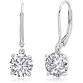 Sterling Silver Cubic Zirconia Dangle Earrings for Women | Silver Leverback Cubic Zirconia Dangle Earring | 2-4 CT.TW CZ Drop Earrings by MAX + STONE