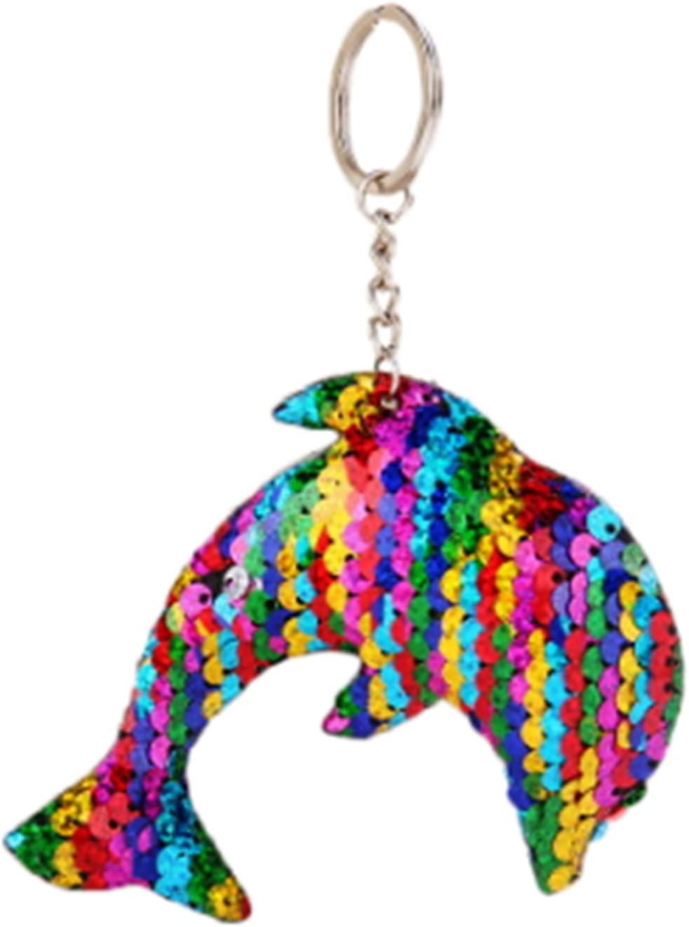 CrownOfRibbons Sparkly Keyring, Rainbow Dolphin Keychain, Multi, M