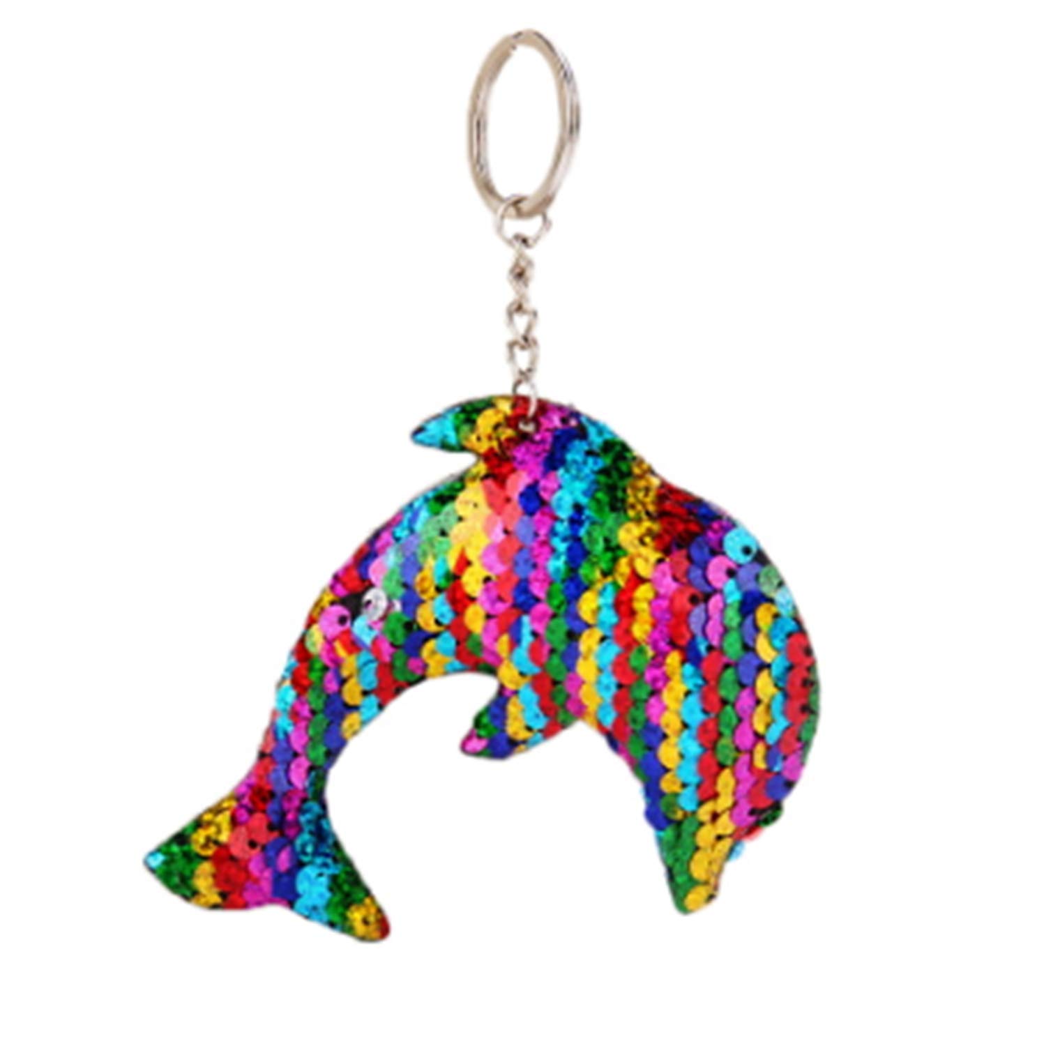 CrownOfRibbons Sparkly Keyring, Rainbow Dolphin Keychain