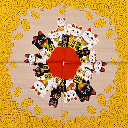 Kleine Furoshiki Japanische Geschenkpapier Tuch Shantung Chief Manekineko Gold Blume 50 x 50 cm aus Japan