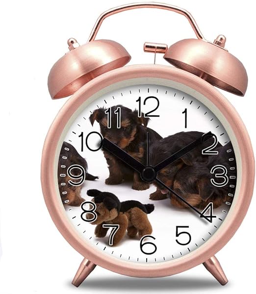 Amazon Co Jp 4 ツインベル付き目覚まし時計 かわいい動物用ダイヤル バックライト 電池式拡声付き目覚まし時計 230 黒と茶色の長い髪 の子犬 パウダー ホーム キッチン