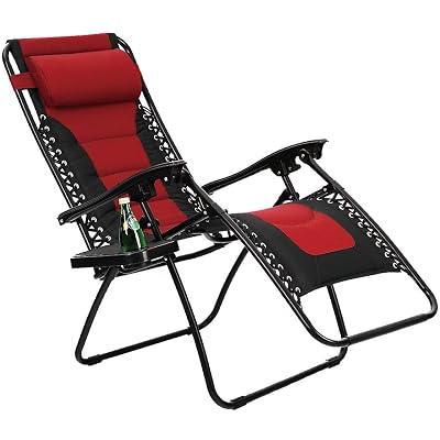 PV Padded Zero Gravity Lounge Chair Patio Adjustable Reclining with Cup Holder for Outdoor Yard Porch Red
