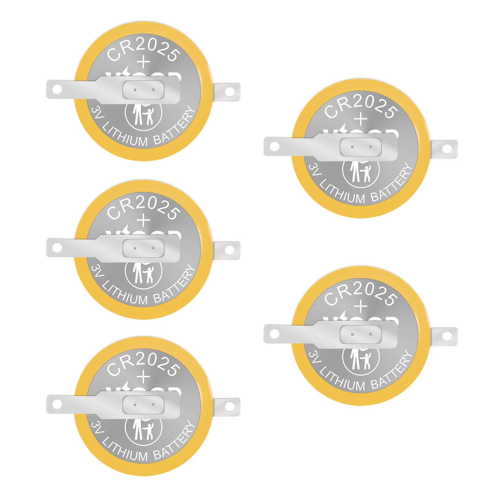 ViCep 5-Pack CR2025 Tabbed Battery 3V 2025 Batteries with Solder Tabs Gameboy Color Cartridge GBC Replacement