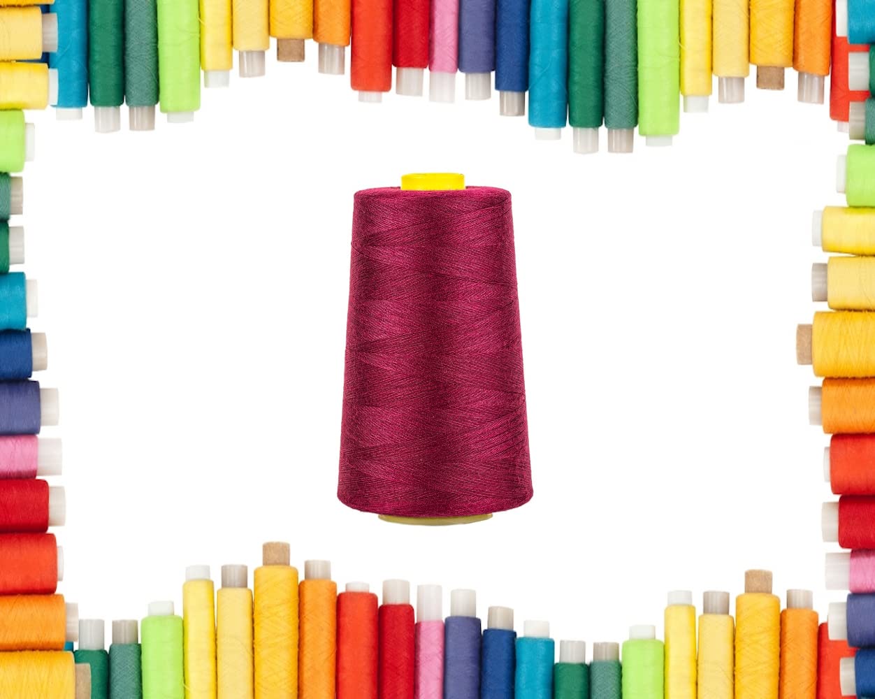 Rohans Overlock Yarn 40/2 (120), 5000 Yards (4570 Meters) Sewing Thread Cones, Sewing Machine Multi Colour Yarn Cones, 100% Polyester Material (Wine 1)