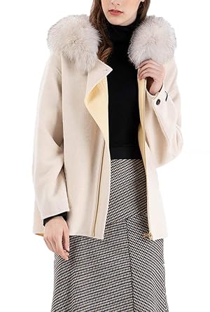 Amazon シスレー Sisley ウールカシミヤフォックスファーフード