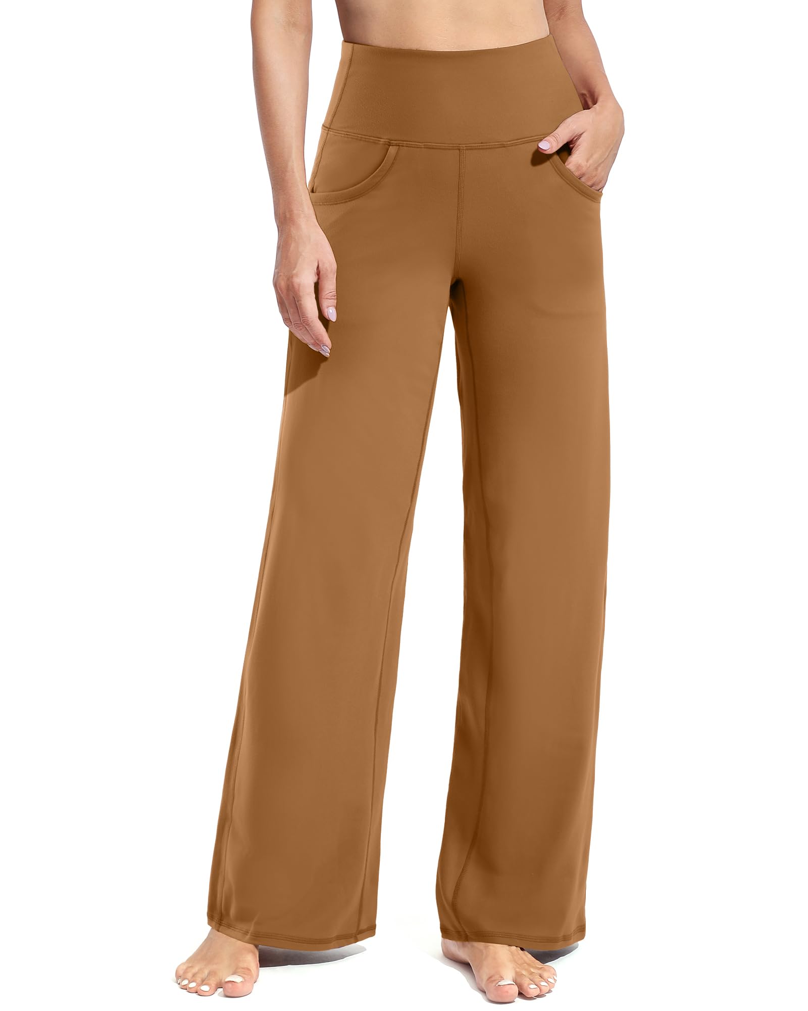 Photo 1 of Promover Women's Wide Leg Lounge Pants with Pockets Lightweight High Waisted Yoga Workout Pants Loose Sweatpants(Coca Mocha,L,29")