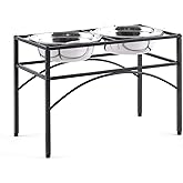 Funkeen Elevated Dog Bowls Raised Pet Feeder Cat Food & Water Diner Stand Set w/ 2 Removable Stainless Steel Bowls (2 Quarts/13.77" in Height)