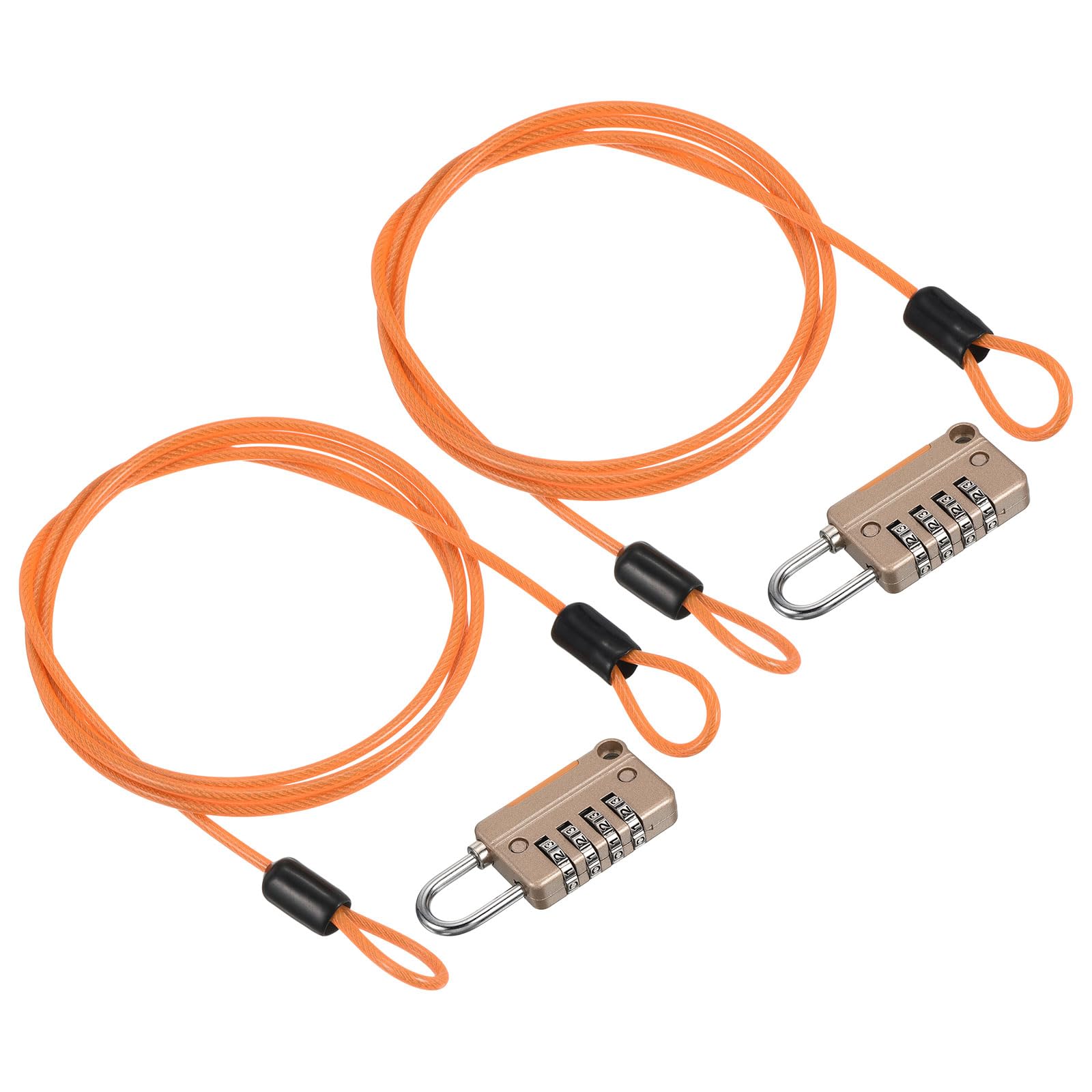 PATIKIL Security Steel Cable with 4 Digit Combination Lock, 2 Set 3.3Ft Coated Safety Wire Rope Double Loop Padlock for Outdoor Travel Luggage, Yellow