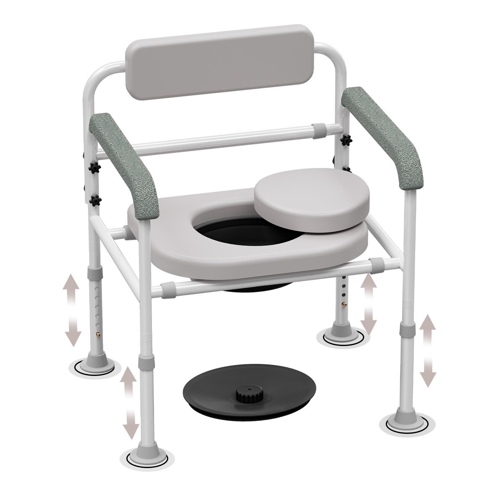 Photo 1 of Adjustable Medical Bedside Commode Chair with Padded Backrest, Height Adjustable, Drop Arm Support