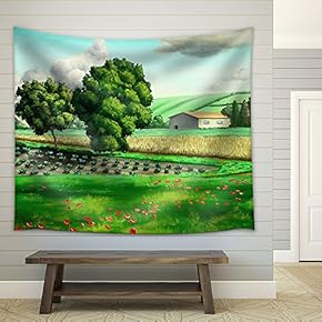 Italian Rural Landscape. Original Digital Painting. - Fabric Wall Tapestry Home Decor - 51x60 inches