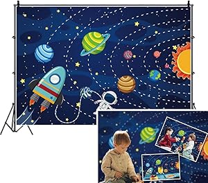 DASHAN 5x3ft Polyester Space Planet Galaxy Backdrop Birthday Cake Smash Rocket Universe Birthday Galaxy Baby Shower Cosmic Astrounaut Photography Background Space Adventure Stars YouTube Photo Props