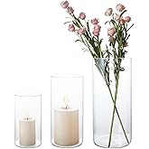Hurricane Glass Candle Holder Clear Cylinder Vases, Pillar Candle Holders for Floating Candles Table Centerpiece Modern Vases for Weeding Centerpieces Decoration Party Home Decor (1 Set, S+M+L)
