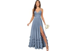 CDSSL Spaghetti Straps Floral Ruffle V-Neck Bridesmaid Dresses for Women Long Corset Formal Evening Maxi Dress