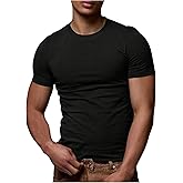 SOLY HUX Men's Short Sleeve T Shirt Muscle Slim Fitted Crewneck Tee Summer Basic Tops