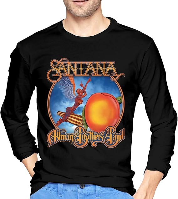 Amazon.com: Santana T-Shirt Men's Long Sleeve Tee Shirt Fashion Cotton Tops M Black: Clothing