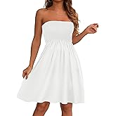 elescat Summer Dresses for Women Strapless Casual Beach Cover Ups Tube Top Sundress
