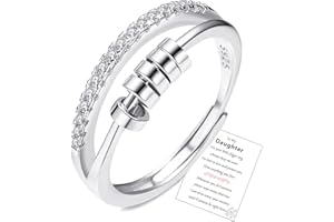 OOOPEL Sterling Silver Anxiety Ring With Inspirational Card,S925 Adjustable Fidget Rings For Anxiety Women Cubic Zirconia Spinner Ring For Stress Relief With Jewelry Box Bague Anxiete Femme