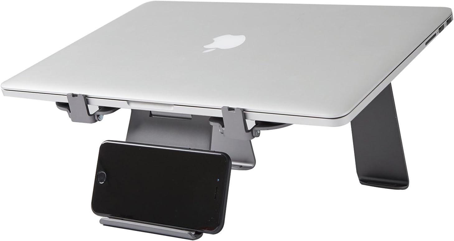 DiiZiGN: Foldable Adjustable Laptop Stand with Phone Holder (Foldable: Space Grey, Silver, Gold, Rose Gold)(Space Grey)