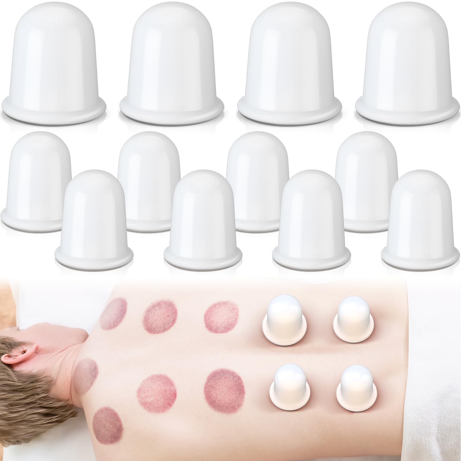 Photo 1 of TrelaCo 12 Pcs 2 Size Cupping Therapy Set Silicone Anti Cellulite Cupping Kit for Massage Therapy Cupping Therapy Set Vacuum Suction Cup for Arthritis Relief, Pain Reduction Adults Home Use (White)