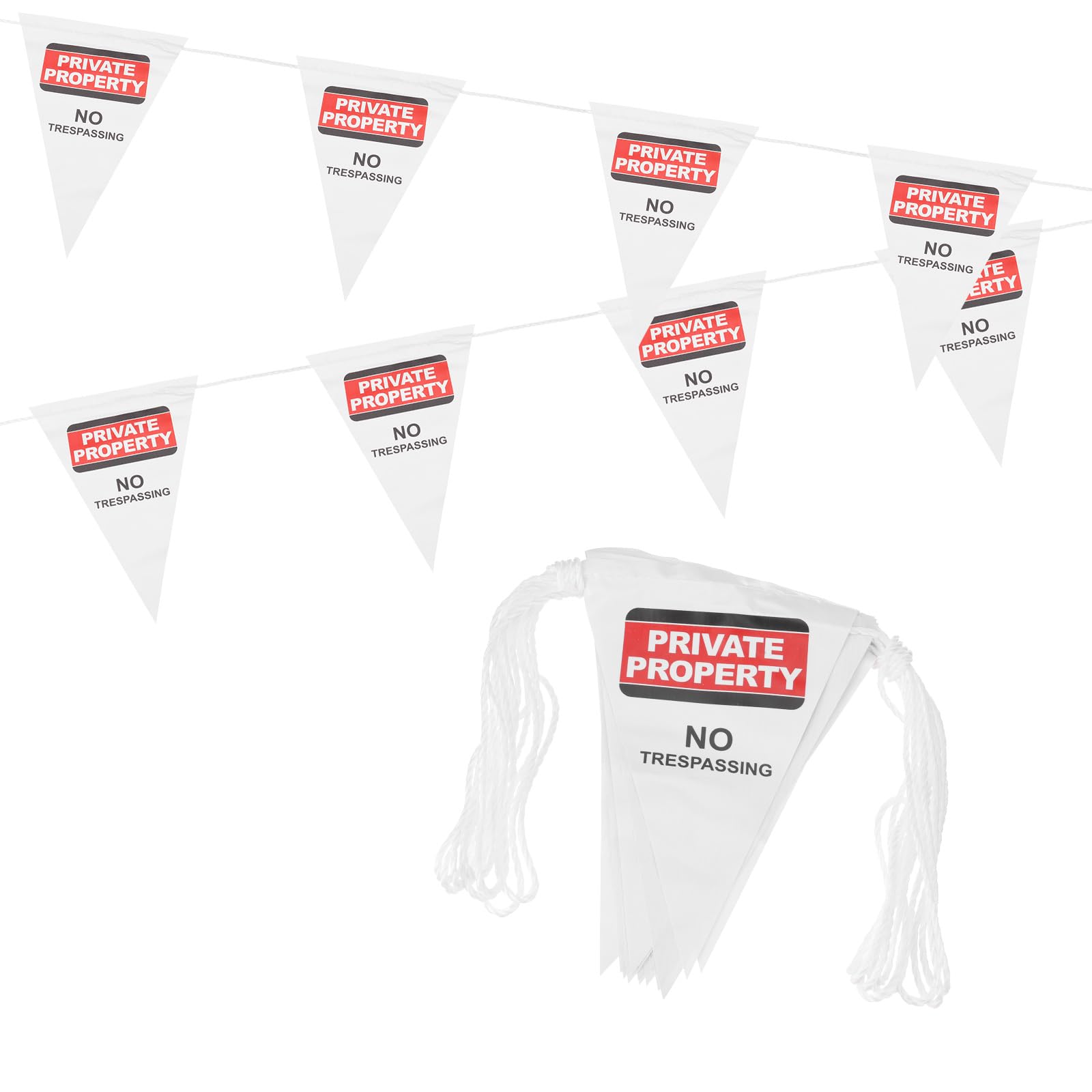 PATIKIL 37ft Pennant Banner Flags, Private Property No Trespassing Warning Flagging Banner Safety Flag Barrier Signs for Perimeter Making Traffic Control Party Events, 15 Flags Red