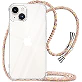YESPURE for iPhone 14 Case Clear Neck Hanging Adjustable Shoulder Lanyard Crossbody Phone Cover Women Girls Soft TPU Slim Drop Protective Strap Mobile Case for iPhone 14 - Rainbow