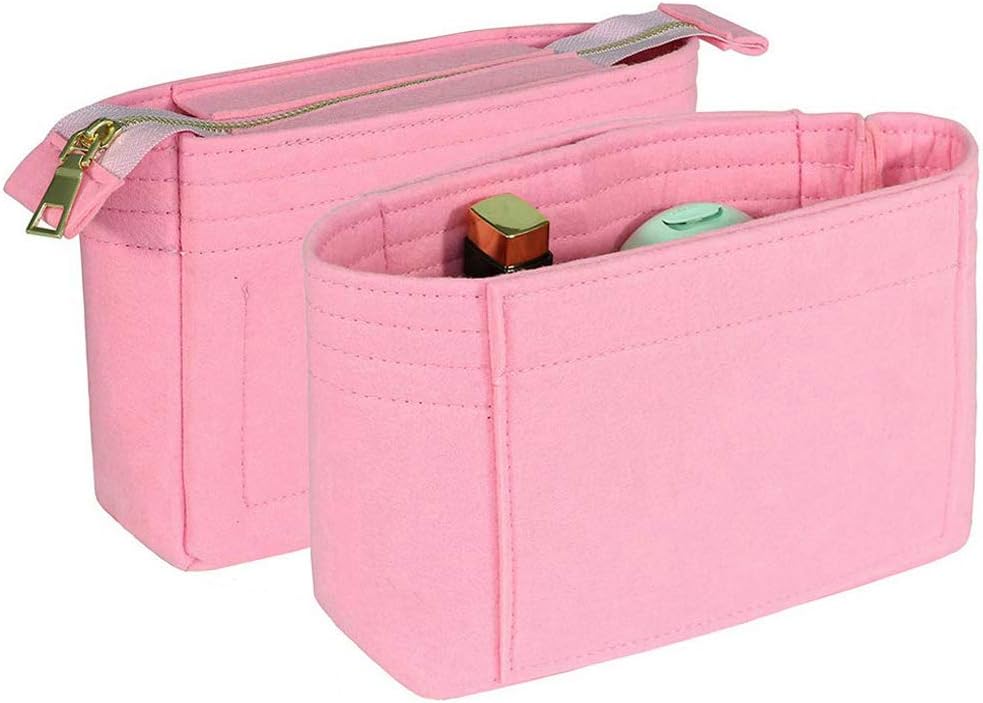 Felt Bag Organiser Insert Handbag, 2 Piece Tote Purse Organizer Insert Bag in Bag, Multi-Pocket Handbag Liner Tidy Organiser Travel Cosmetic Storage Handbag Organiser