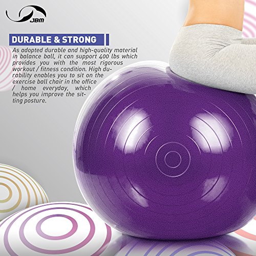 image for JBM Exercise Yoga Ball with Free Air Pump (4 Sizes 5 Colors) 400 lbs A