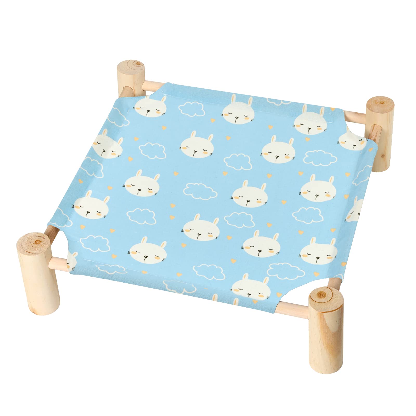 Photo 1 of Patas Lague Cat and Dog Hammock Bed for Small Dogs, Brethable Wooden Cat Pet Rabbit Elevated Cooling Outdoor Bed Cots Furniture for All Seasons Blue Bunny