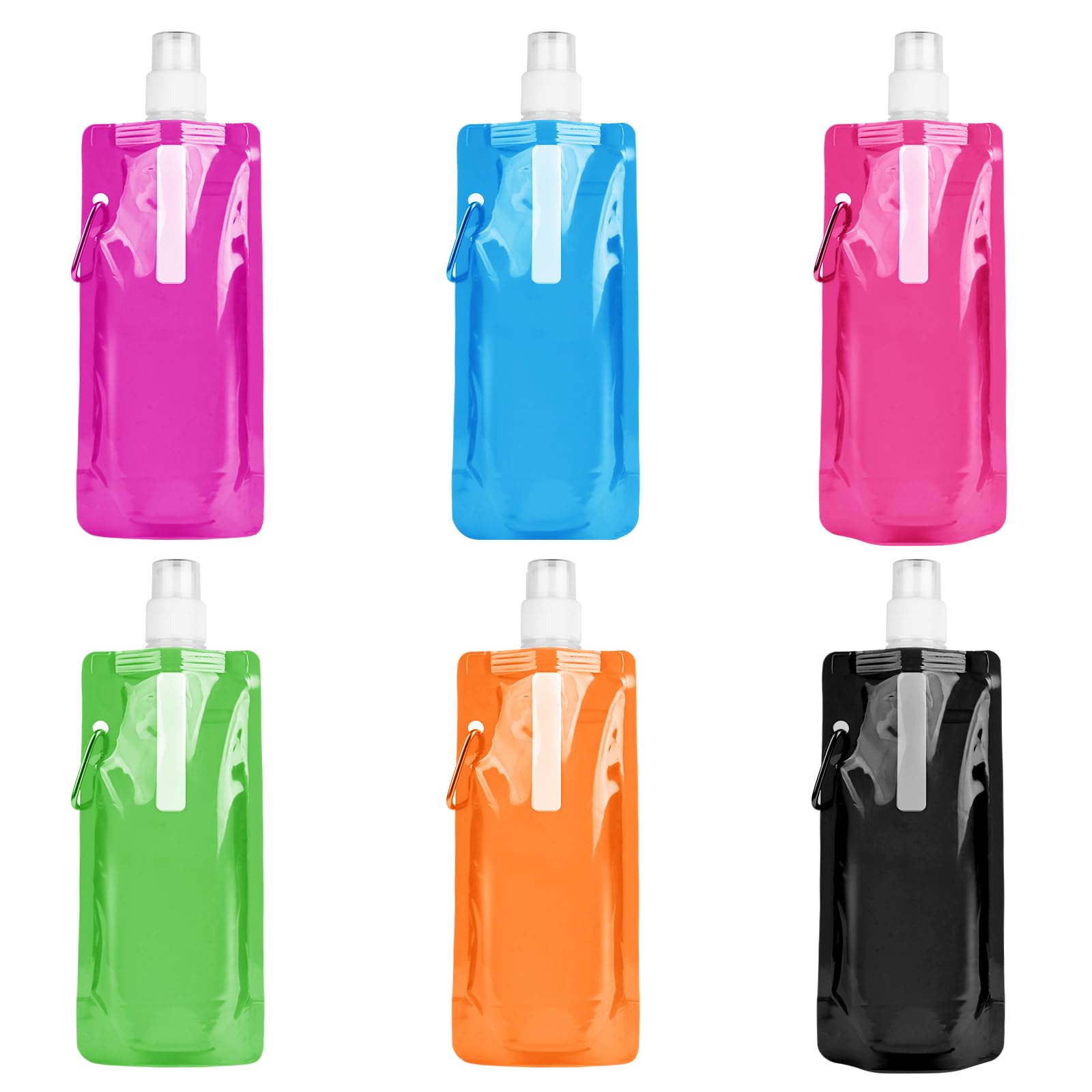 flintronic Foldable Sports Bottle, 6pcs Foldable Water Bottle 500mL, Reusable BPA Free Collapsible Water Bottle, Flexible Drink Pouches Bags with Clip for Outdoor Sports, Travel, Biking, Hiking