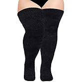 Moon Wood Plus Size Plush Thigh High Socks for Women Fuzzy Stocking Thick Over the Knee Fleece Leg Warmers Boot Socks