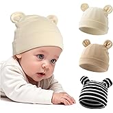 ZURLEFY Cotton Newborn Hats for Unisex, Bear Ears Baby Girl Boy Beanie Hat for Newborn, Infant, Toddler Cap