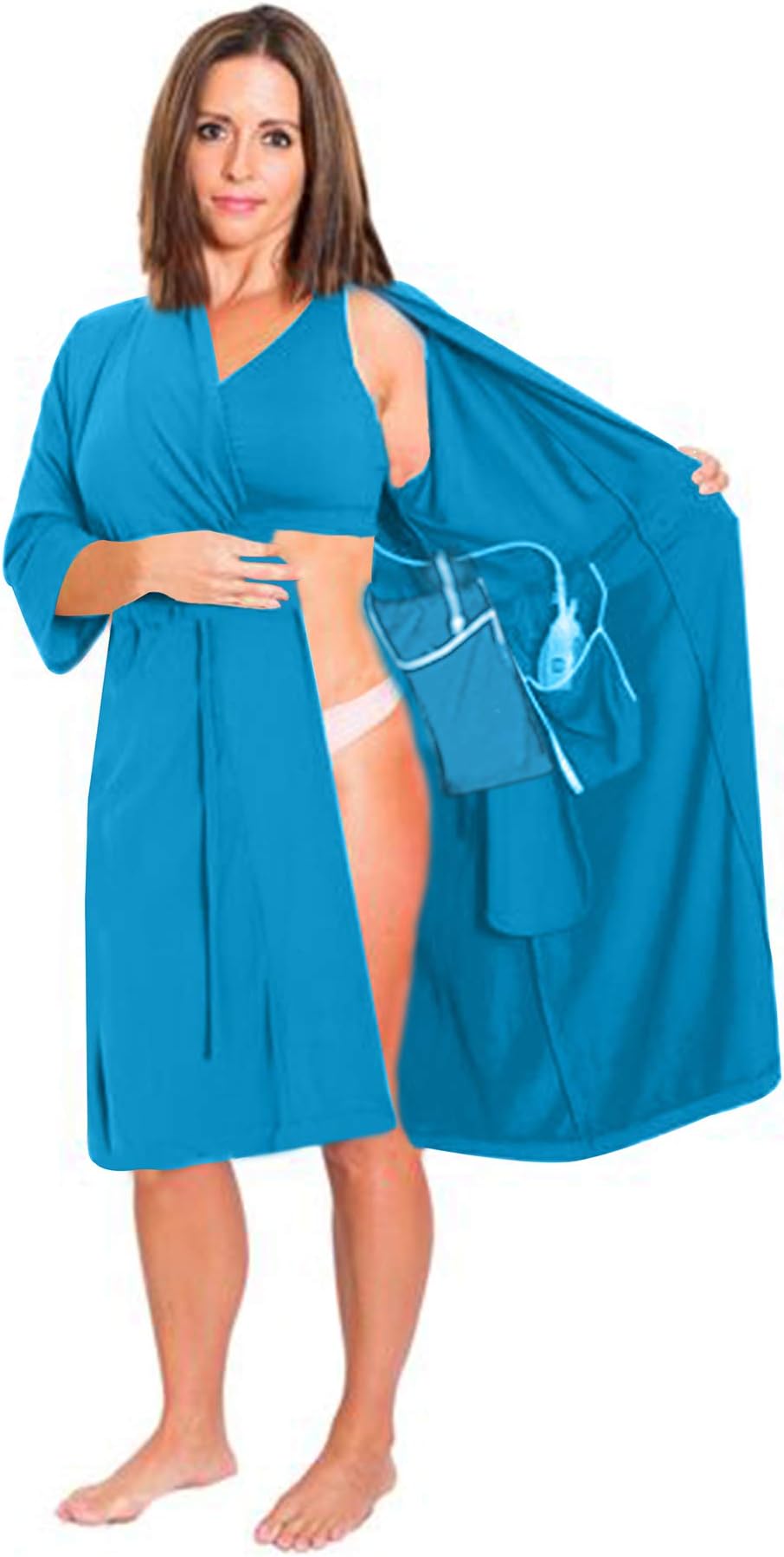 Surgical Recovery Robe with Internal Pockets for Post-Operative Drain Holder and Mastectomy Bra for Women with Pockets