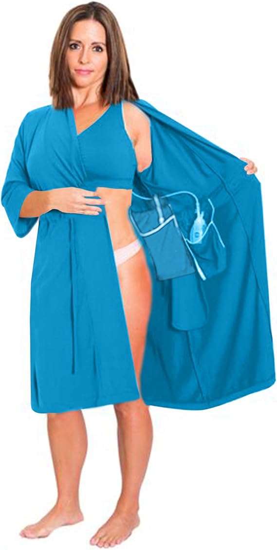 Surgical Recovery Robe with Internal Pockets for PostOperative Drain