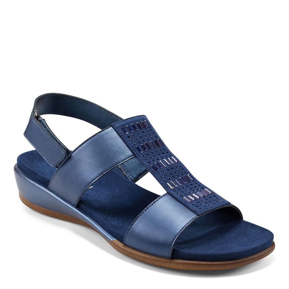 Easy Spirit Women’s Hazel Flat Sandal, Blue 400, 9 X-Wide