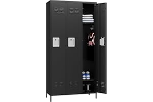 Fesbos 72" Metal Locker for Employees 3 Doors Black Steel Storage Locker for Office, School, Gym - Metal Storage Cabinets for Home, Office, Gym, School