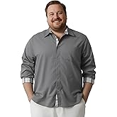 Yuyapu Big and Tall Long Sleeve Shirts for Men, 3XL-8XL Textured Casual Button Down Shirt with Adjustable Cuffs and Pockets