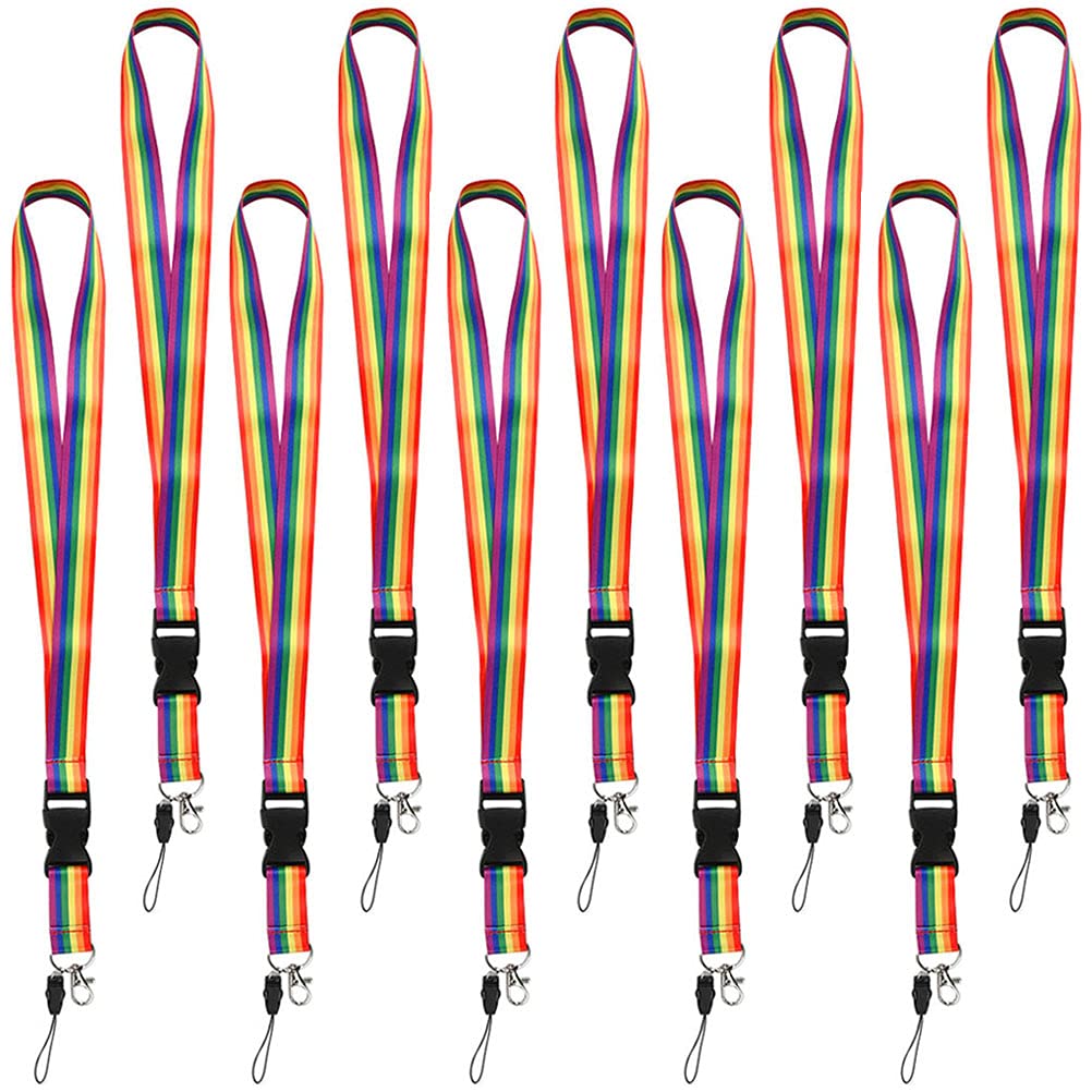 10Pcs Rainbow Lanyard Neck Strap, Office Polyester ID Card Neck Keys Strap, with Metal Clip and Safety Breakaway Neck Strap for Keys, USB, Phones, ID Card Holder, Employees, Students, Visitors, etc