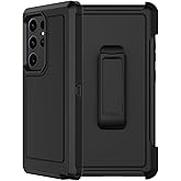 RubCase for Samsung Galaxy S23 Ultra Case with 2X Screen Protector, Dual Layer Bumper Cover with Belt Clip Holster & Kickstand, Full Body Heavy Duty Phone Case for Galaxy S23 Ultra 5G (Black)