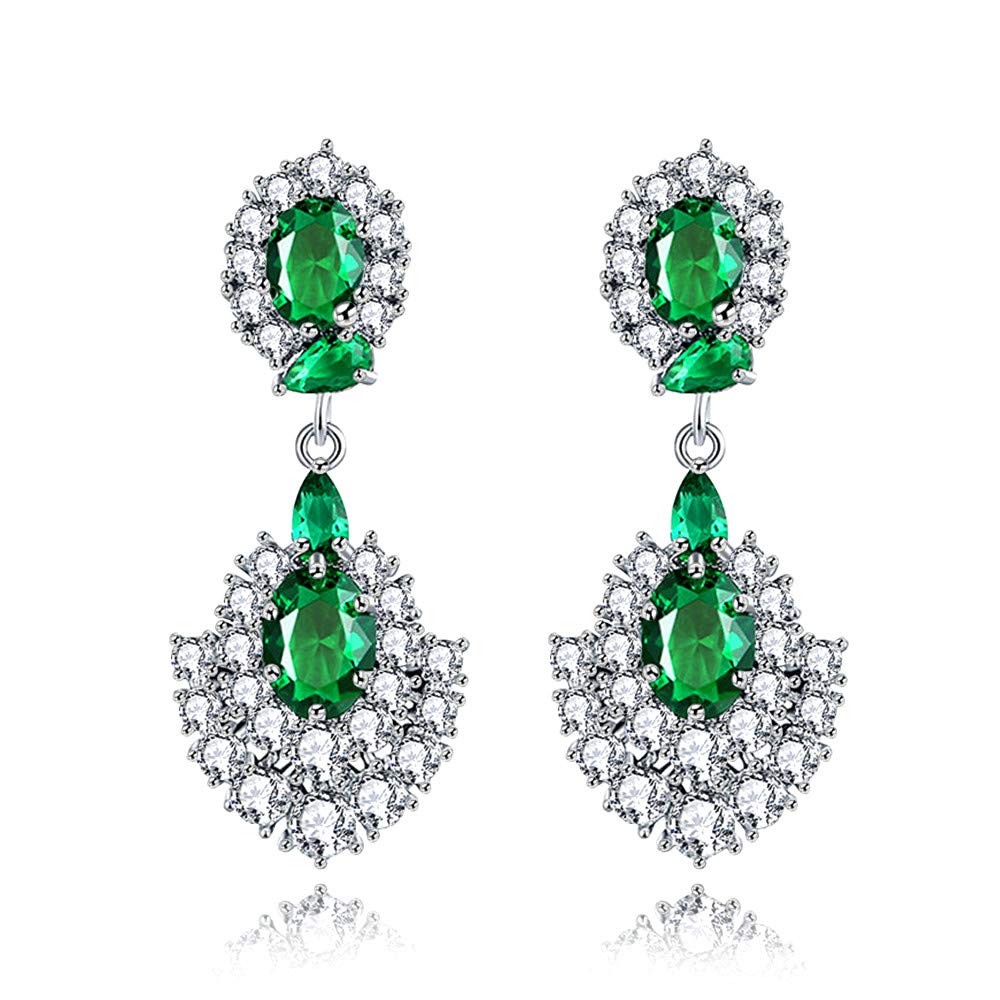 Uloveido Women's Cubic Zirconia 8 Shape Infinity Bridal Pierced Dangle Earrings Silver-Tone Simulated Emerald Y488-Green