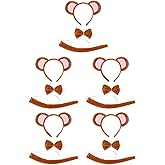 5 Sets Monkey Costume Set Animal Monkey Ear Headband Bowtie and Tail Set Fancy Dress Cosplay Costume Party Supplies
