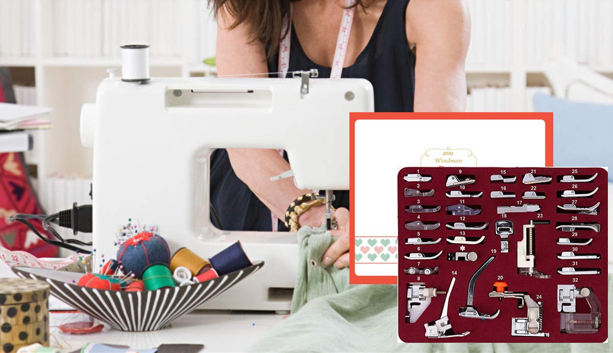 Windman 32Pcs Sewing Machine Presser Feet Set Include Instructions and Deluxe Package for Brother Singer Janome Babylock Low Shank Sewing Machine Use