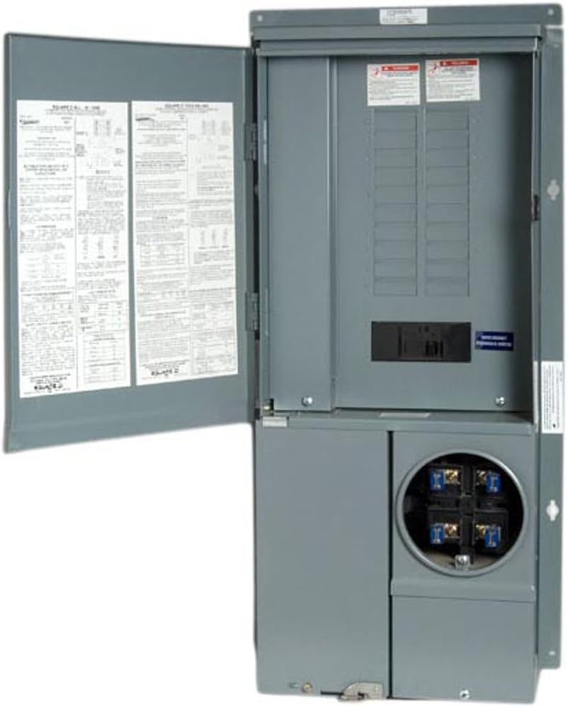 Square D by Schneider Electric SC2040M200PF Homeline 200-Amp 20-Space 40-Circuit Solar-Ready Combination Meter Socket and Main Breaker Load Center for Plug-on Neutral breakers