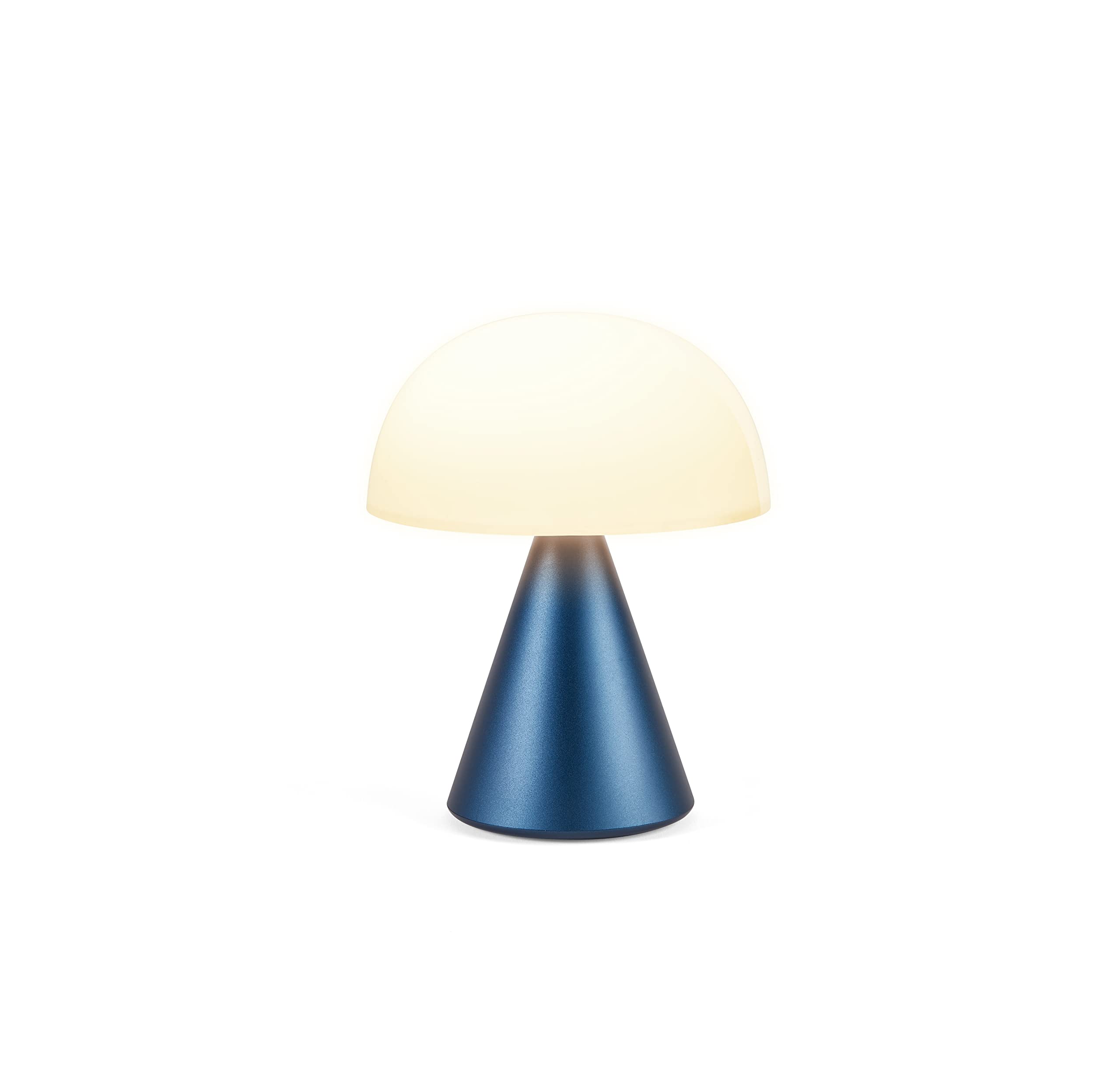 Lexon Mina L Mushroom Lamp - 9 LED Color Table Lamp for Bedrooms, Living Room & Office - Cordless, Rechargeable with 24h Light & Dimmer, Aluminum, Large - Dark Blue